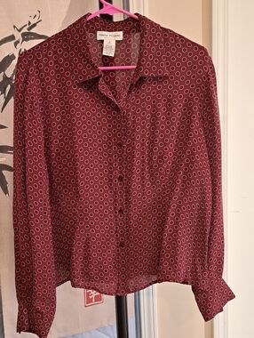 Vintage Rena Rowan 100% Silk Button Down Polka Dot Blouse, sz 16